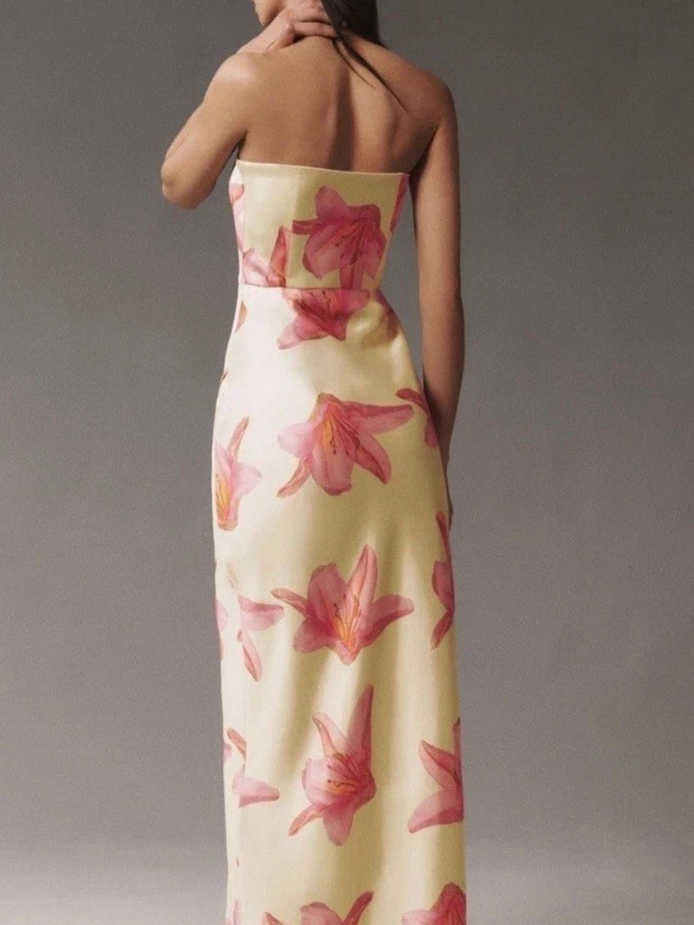 Anthropologie BHLDN Avianna Strapless Satin Side slit maxi Dress 16W $248 - Picture 3 of 6
